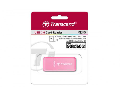Устройство чтения/записи флеш карт Transcend RDF5, SD/microSD, USB 3.0, Розовый