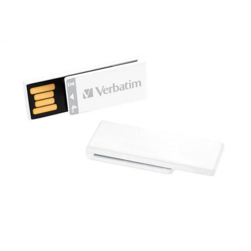 Флеш накопитель 4GB Verbatim Clip-it, USB 2.0, Slim, Белый
