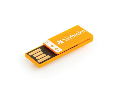 Флеш накопитель 4GB Verbatim Clip-it, USB 2.0, Slim, Оранжевый