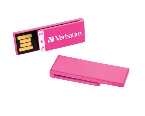 Флеш накопитель 4GB Verbatim Clip-it, USB 2.0, Slim, Розовый