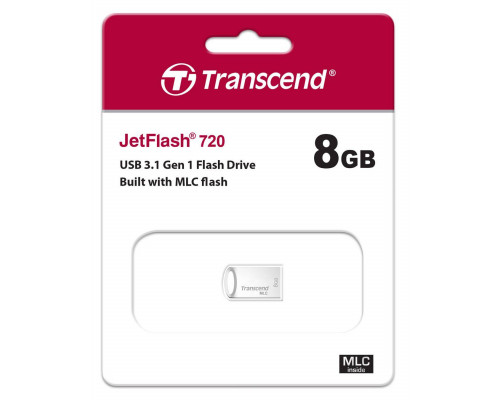 Флеш накопитель 8GB Transcend JetFlash 720S, USB 3.1, MLC, Cеребристый