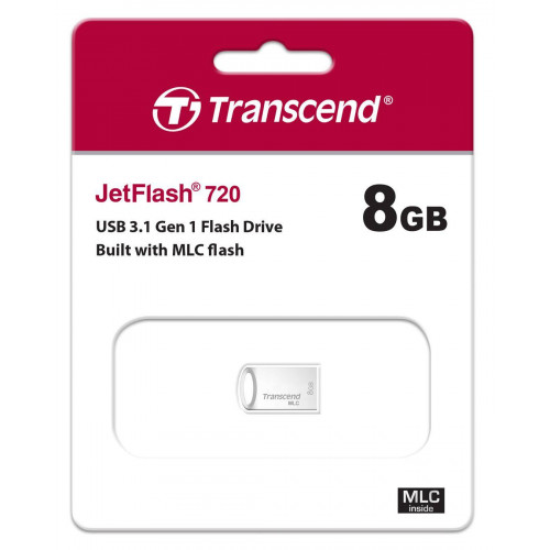 Флеш накопитель 8GB Transcend JetFlash 720S, USB 3.1, MLC, Cеребристый