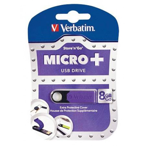 Флеш накопитель 8GB Verbatim Micro Plus, USB 2.0, Фиолетовый