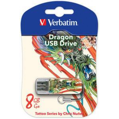 Флеш накопитель 8GB Verbatim Mini Tattoo Edition, USB 2.0, Дракон
