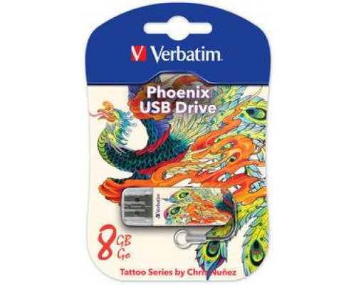 Флеш накопитель 8GB Verbatim Mini Tattoo Edition, USB 2.0, Феникс
