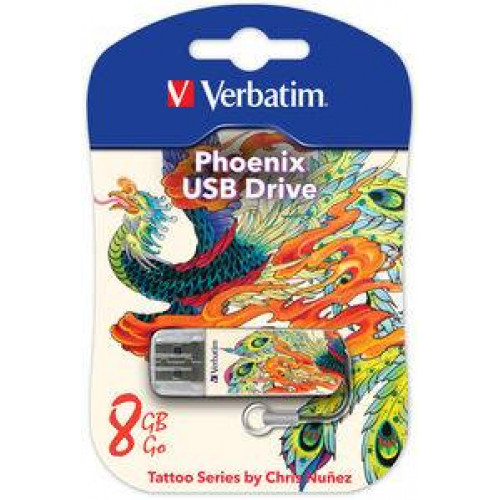 Флеш накопитель 8GB Verbatim Mini Tattoo Edition, USB 2.0, Феникс
