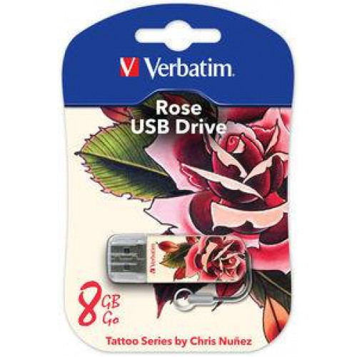 Флеш накопитель 8GB Verbatim Mini Tattoo Edition, USB 2.0, Роза