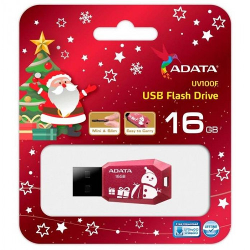 Флеш накопитель 16GB A-DATA UV100, USB 2.0, Красный Christmas