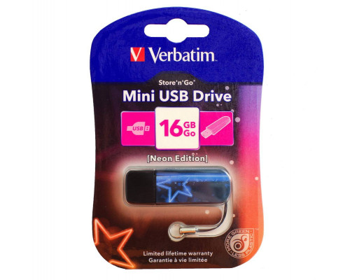 Флеш накопитель 16GB Verbatim Mini Neon Edition, USB 2.0, Blue