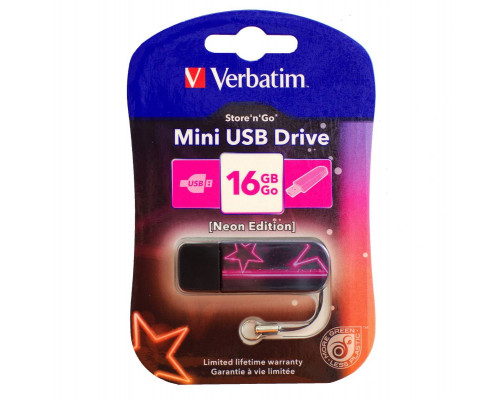 Флеш накопитель 16GB Verbatim Mini Neon Edition, USB 2.0, Pink