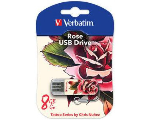 Флеш накопитель 16GB Verbatim Mini Tattoo Edition, USB 2.0, Роза
