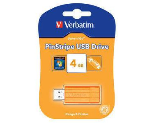 Флеш накопитель 16GB Verbatim PinStripe, USB 2.0, Оранжевый