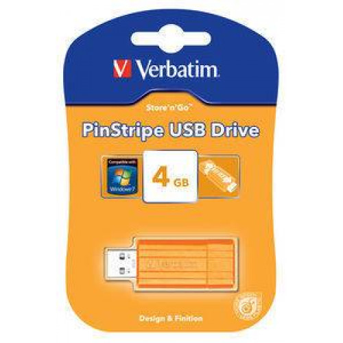Флеш накопитель 16GB Verbatim PinStripe, USB 2.0, Оранжевый