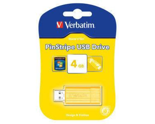 Флеш накопитель 16GB Verbatim PinStripe, USB 2.0, Желтый
