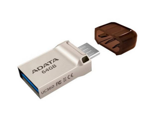 Флеш накопитель 32GB A-DATA DashDrive UC360 OTG, USB 3.1/MicroUSB, Золотой