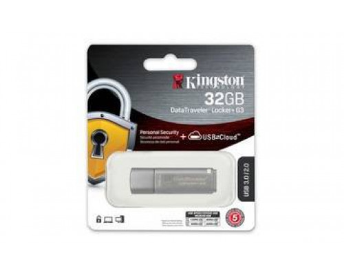 Флеш накопитель 32GB Kingston DataTraveler Locker+ G3 256bit Encryption, USB 3.0, металлик