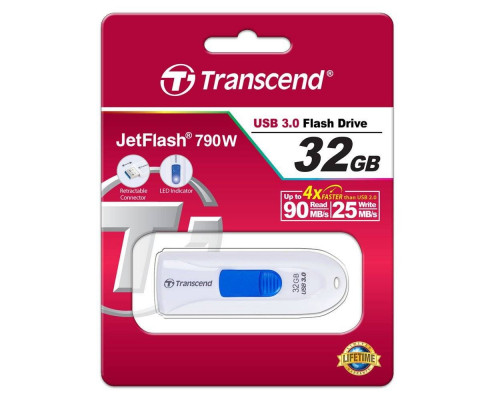 Флеш накопитель 32GB Transcend JetFlash 790, USB 3.0, Белый/Синий
