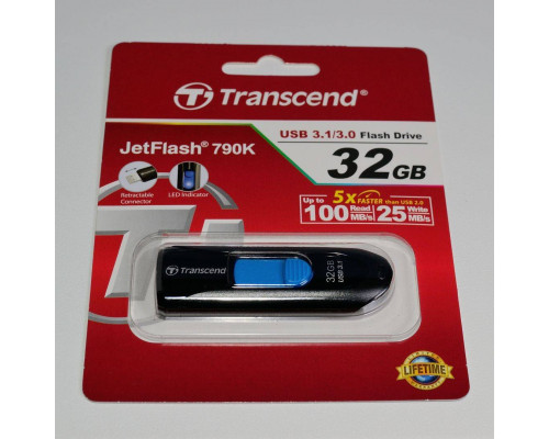 Флеш накопитель 32GB Transcend JetFlash 790, USB 3.0, Черный/Синий