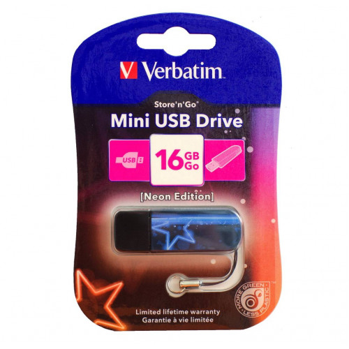 Флеш накопитель 32GB Verbatim Mini Neon Edition, USB 2.0, Blue