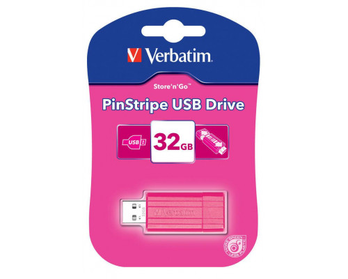 Флеш накопитель 32GB Verbatim PinStripe, USB 2.0, Розовый