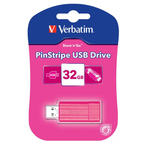 Флеш накопитель 32GB Verbatim PinStripe, USB 2.0, Розовый