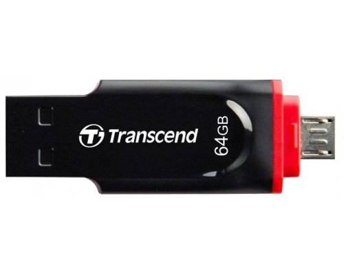 Флеш накопитель 64GB Transcend JetFlash 340, USB 2.0, Черный OTG + MicroUSB Reader