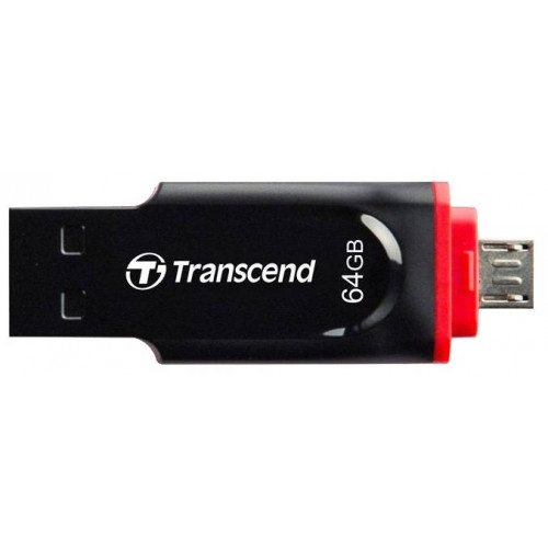 Флеш накопитель 64GB Transcend JetFlash 340, USB 2.0, Черный OTG + MicroUSB Reader