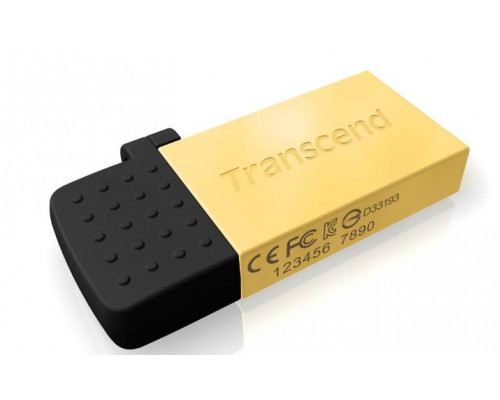 Флеш накопитель 64GB Transcend JetFlash 380, USB 2.0, OTG, металл золото, MicroUSB + USB-A