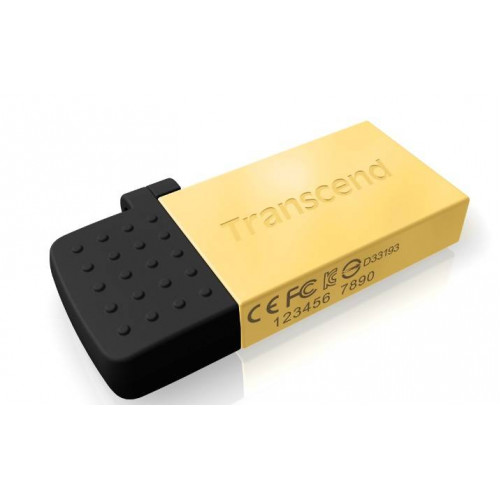 Флеш накопитель 64GB Transcend JetFlash 380, USB 2.0, OTG, металл золото, MicroUSB + USB-A