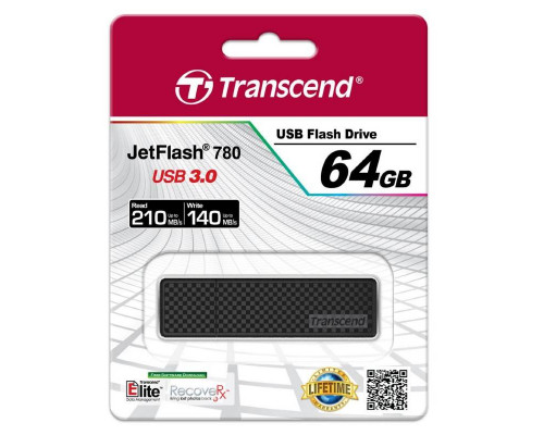 Флеш накопитель 64GB Transcend JetFlash 780, USB 3.0, Черный/Хром