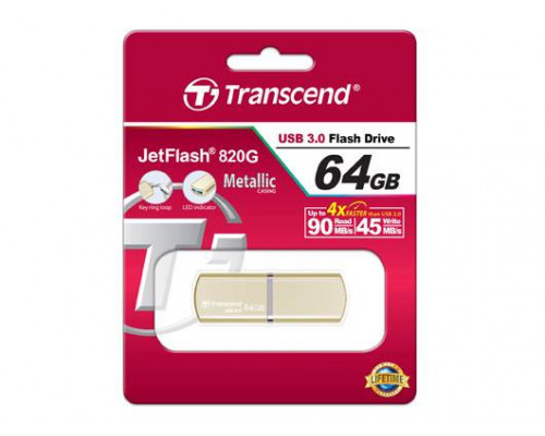 Флеш накопитель 64GB Transcend JetFlash 820, USB 3.0, Металл Золото
