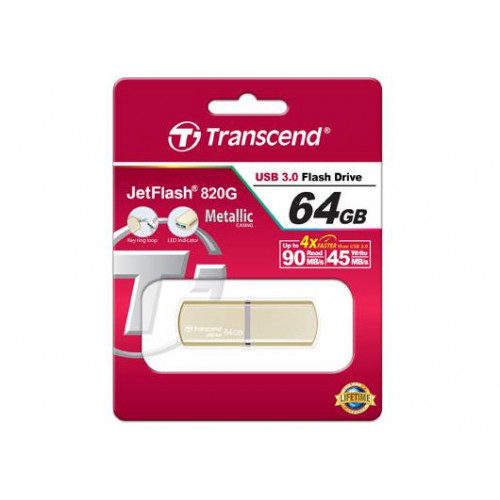 Флеш накопитель 64GB Transcend JetFlash 820, USB 3.0, Металл Золото