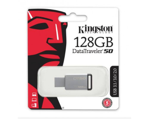 Флеш накопитель 128GB Kingston DataTraveler 50, USB 3.0, Металл/Чёрный