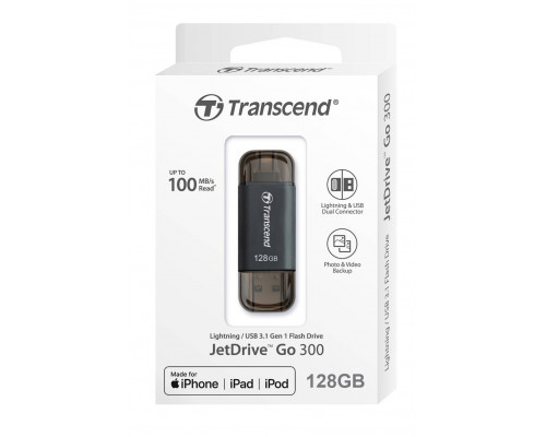 Флеш накопитель 128GB Transcend JetDrive Go 300K, USB 3.1/Lightning, черный