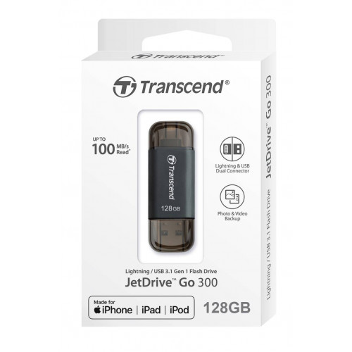 Флеш накопитель 128GB Transcend JetDrive Go 300K, USB 3.1/Lightning, черный