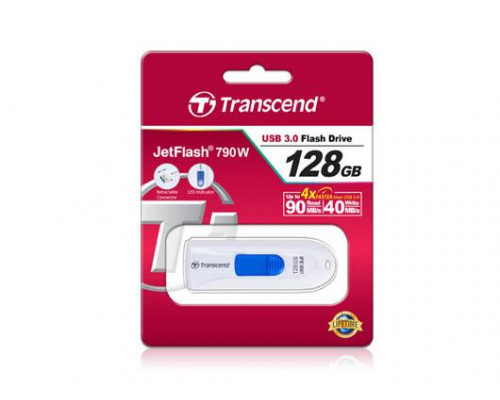 Флеш накопитель 128GB Transcend JetFlash 790, USB 3.0, Белый