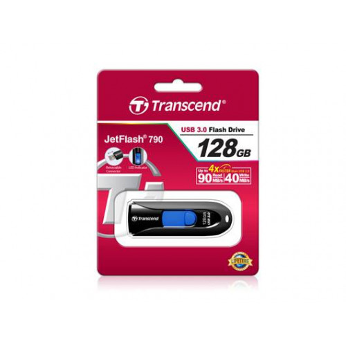 Флеш накопитель 128GB Transcend JetFlash 790, USB 3.0, Черный/Синий