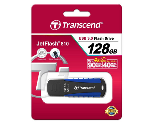 Флеш накопитель 128GB Transcend JetFlash 810, USB 3.0, Резиновый, Черный/Синий