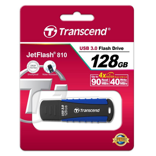 Флеш накопитель 128GB Transcend JetFlash 810, USB 3.0, Резиновый, Черный/Синий