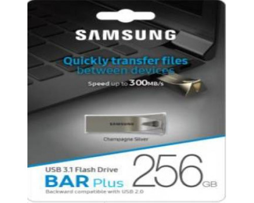Флеш накопитель 256GB SAMSUNG BAR Plus, USB 3.1, 300 МВ/s, серебристый