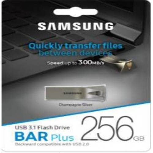 Флеш накопитель 256GB SAMSUNG BAR Plus, USB 3.1, 300 МВ/s, серебристый