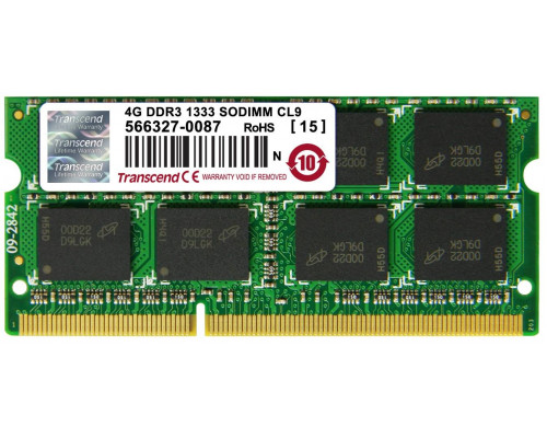 Модуль памяти Transcend 4GB SO-DIMM DDR3, 1333МГц, 2Rx8, 1.5V