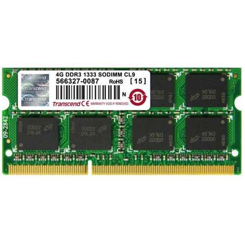 Модуль памяти Transcend 4GB SO-DIMM DDR3, 1333МГц, 2Rx8, 1.5V