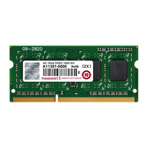 Модуль памяти Transcend 4GB SO-DIMM DDR3, 1600МГц, 1Rx8, 1.5V