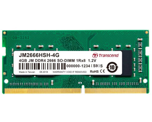 Модуль памяти Transcend 4GB SO-DIMM DDR4, 2666 МГц, 1Rx8, 1.2V