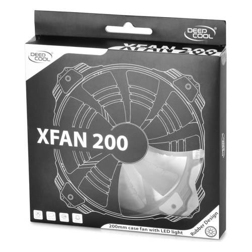 Вентилятор DEEPCOOL XFAN 200R (200мм, 26dB, 700rpm, 3pin, красная подсветка) RTL