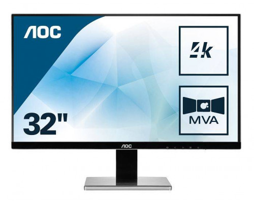 МОНИТОР 32" AOC U3277PWQU Black-Silver с поворотом экрана (4K, MVA, LED, 3840x2160, 4 ms, 178°/178°, 350 cd/m, 80M:1, +DVI, +HDMI, +MHL, +DisplayPort, +MM, +4xUSB)