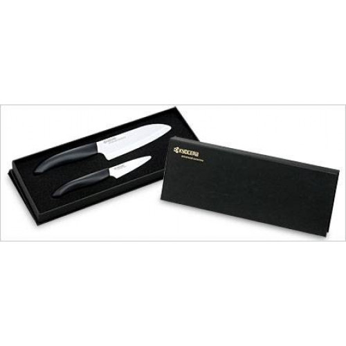 Набор из двух белых керамических ножей с черной ручкой (7,5 см и 14 см), Gift set of FK-140WH and FK-075WH (Black handle)