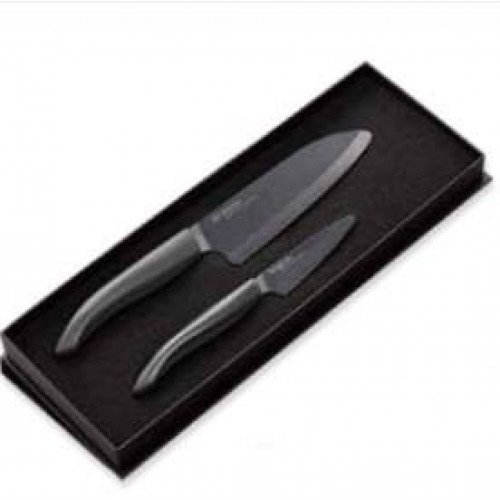 Набор из двух чёрных керамических ножей (7,5 см и 14 см), Gift set of FK-140BK + FK-075BK