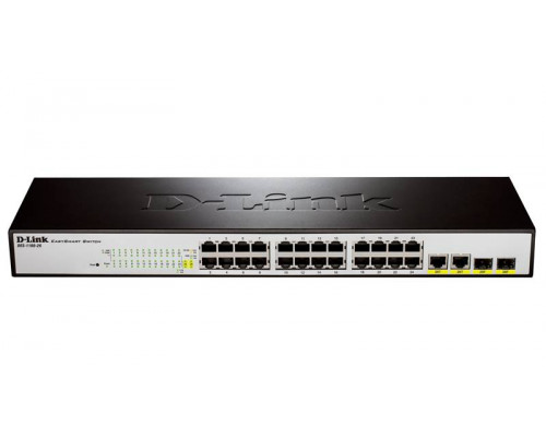D-Link DES-1100-26 Настраиваемый коммутатор EasySmart с 24 портами 10/100Base-TX и 2 комбо-портами 100/1000BASE-T/1000BASE-X SFP